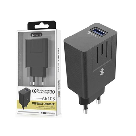 Carregador Doméstico OnePlus A6103 QC3.0 Carregamento Rápido 1 USB 3.1A Preto Carregador Doméstico OnePlus A6103 QC3.0 Carregamento Rápido 1 USB 3.1A Preto